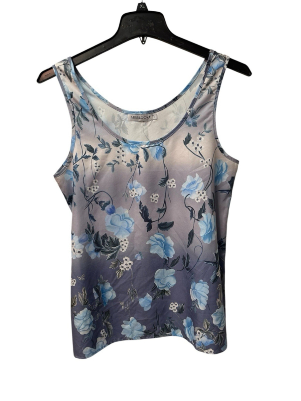 Misslook Tank Top Tunic Sleeveless Blouse Womens L Multicolor Blue Floral Satin - Picture 13 of 14